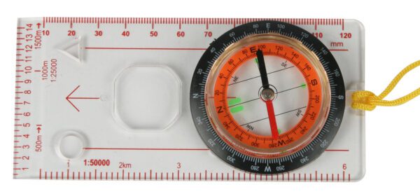 Klasická turistická buzola 120 mm dlouhá.