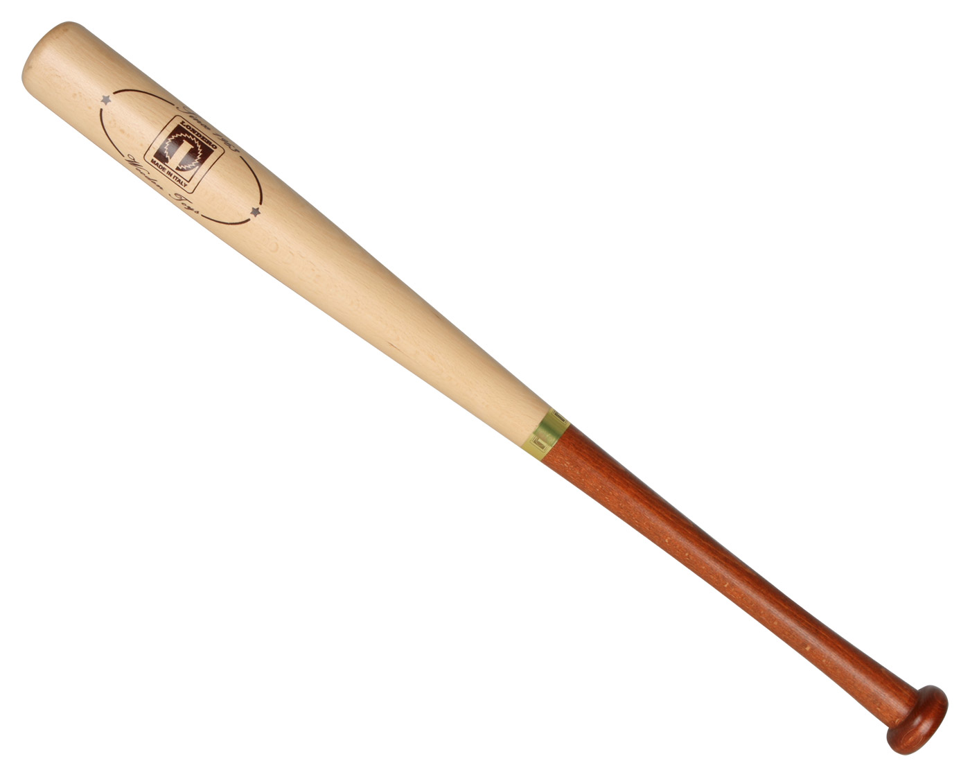 Dřevěná pálka na baseball ve dvoubarevném designu.