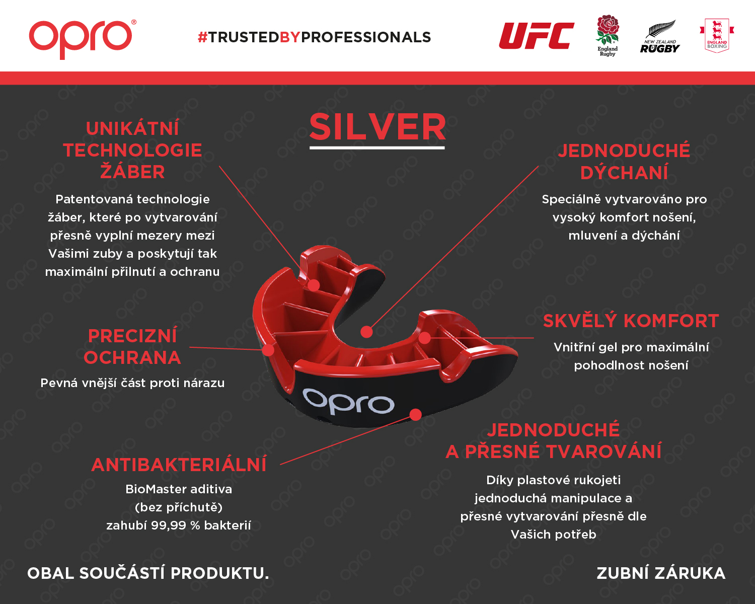 Chrániče zubů OPRO UFC silver (černá/červená)