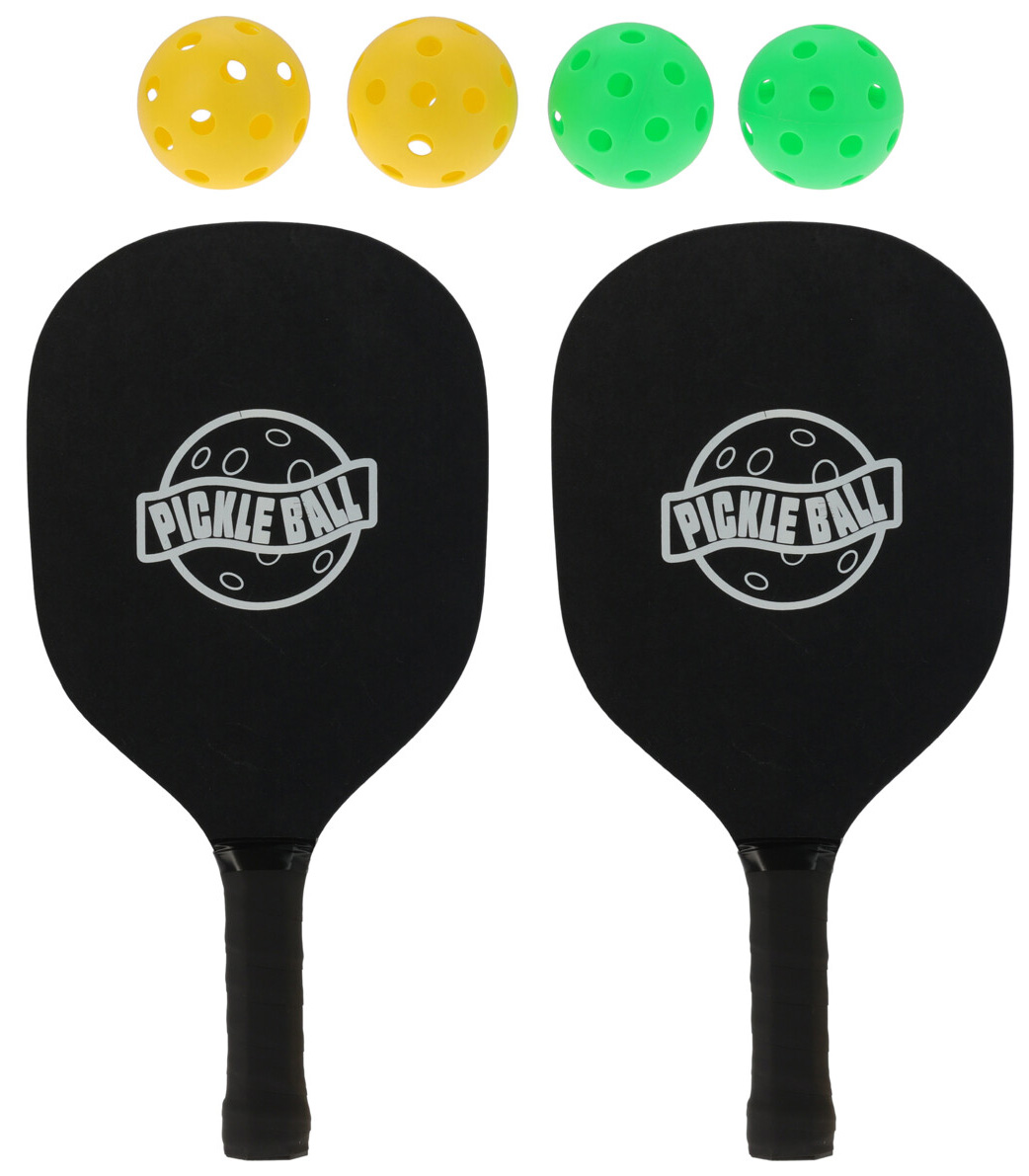 Sada pálek s míčky na hru Pickleball.