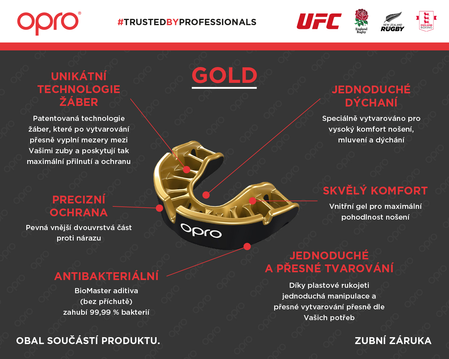 Chrániče zubů OPRO GOLD (bílá/zlatá) | JustBest.cz