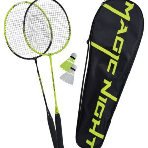 Badmintonová souprava 2 raket a 2 svítících míčků.