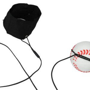 Gumový míček na gumičce v designu baseballového míče. 