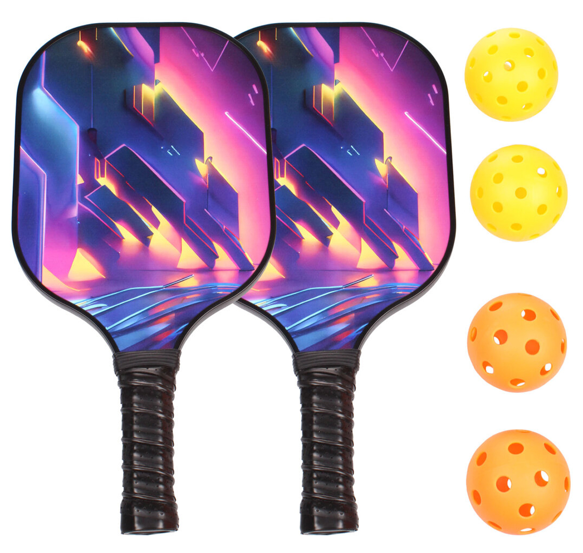 Sada pálek s míčky na hru Pickleball pro pokročilejší hráče.