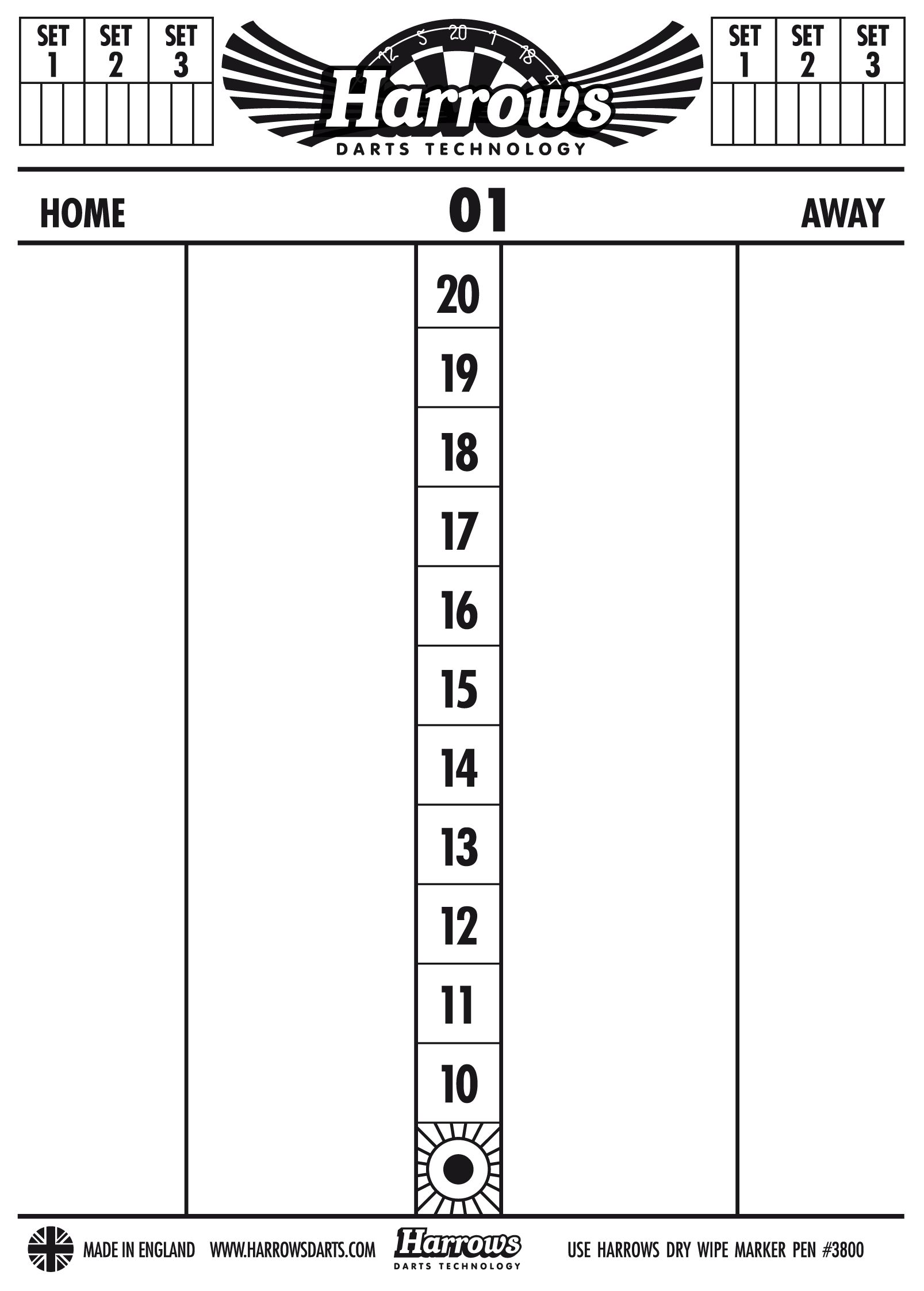 Harrows Výsledková listina Harrows Dry Wipe Score Board – Scoreboard výsledková listina